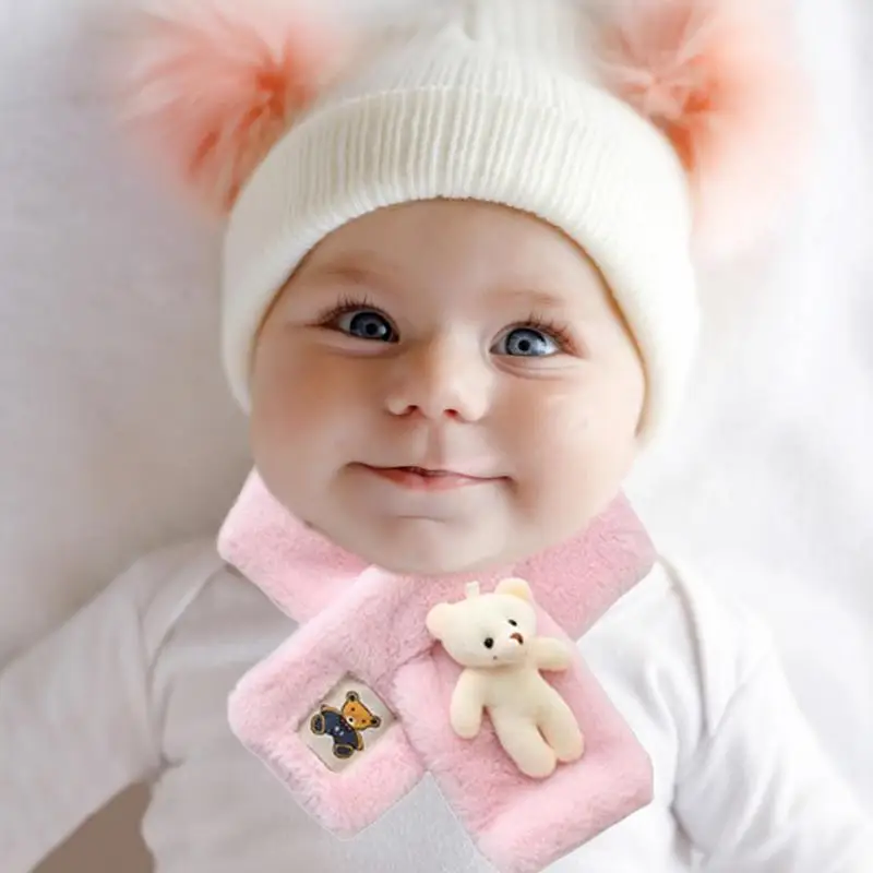 Kids Scarf Cozy Plush Bear Scarf With Imitation Rabbit Hair Lovely Neck Warm Scarves For Baby Girls Boys Autumn Winter