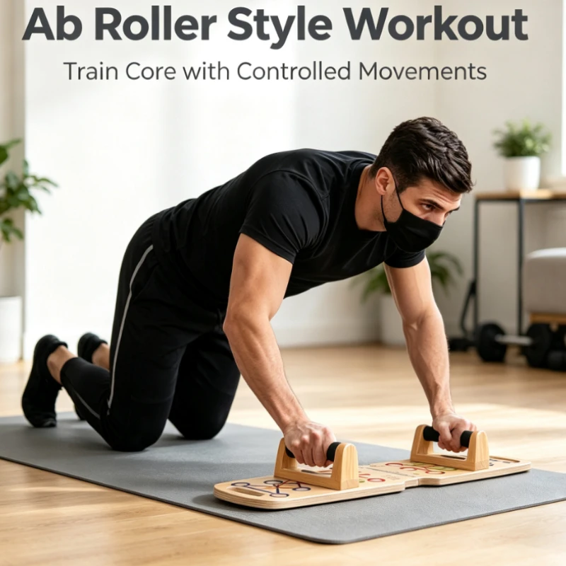 Wooden Portable Push Up Plank Board Multi Use Fitness Trainer Home Abdominal Movable Workout Training Gear
