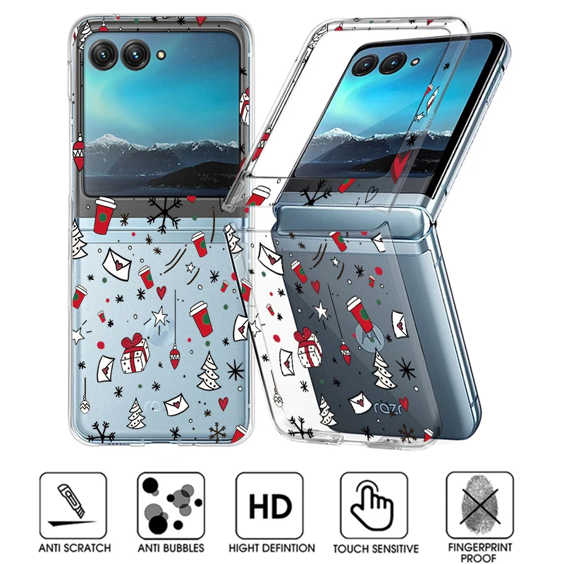 透明電話ケースモトローラ Razr 50 40 ウルトラ Razr40 Razr50 漫画クリスマスプリント折りたたみ耐衝撃バンパーハードカバー