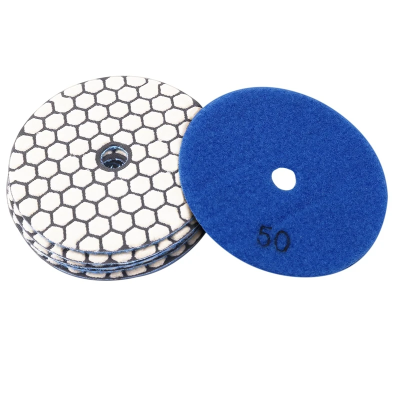 6 Pcs 4 Inch /100 Mm Grit 50 Diamond Dry Polishing Pad Granite Marble Flexible Resin Sanding Disc Ceramic Stone Polisher Disc