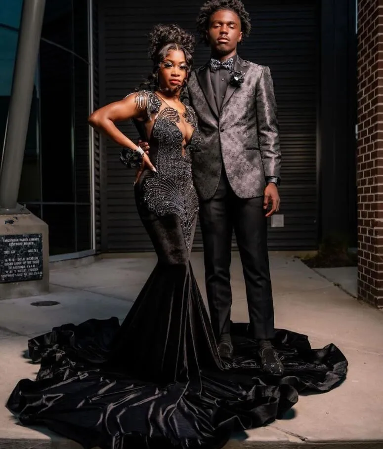 Vestido de noche largo de sirena brillante para niña negra, traje Formal de lujo con borla de cristal de diamante, traje de Gala de cumpleaños y graduación