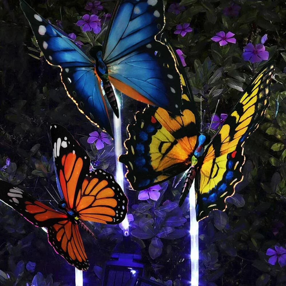 1pc Solar Landscape Light, Solar Powered Butterfly Lights Solar Garden Light 7 Color LED Fiber Optic Lamp for Lawn Patio Yard