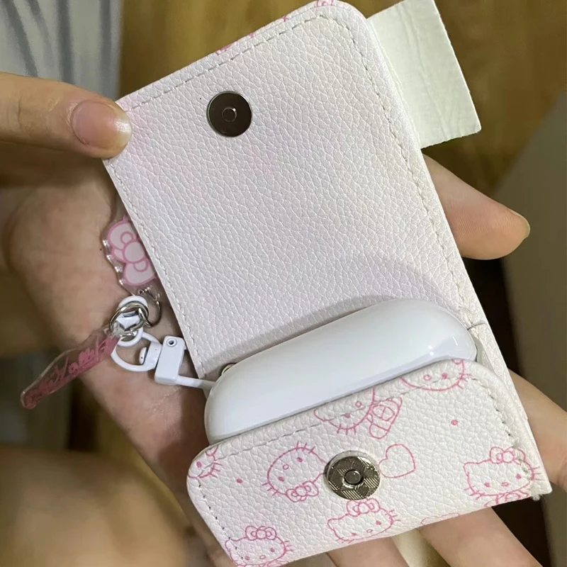 Kawaii Leather Pink Hello Kitty Wireless Bluetooth Protective Case for AirPods1/2 AirPods3 AirPods Pro Gifts