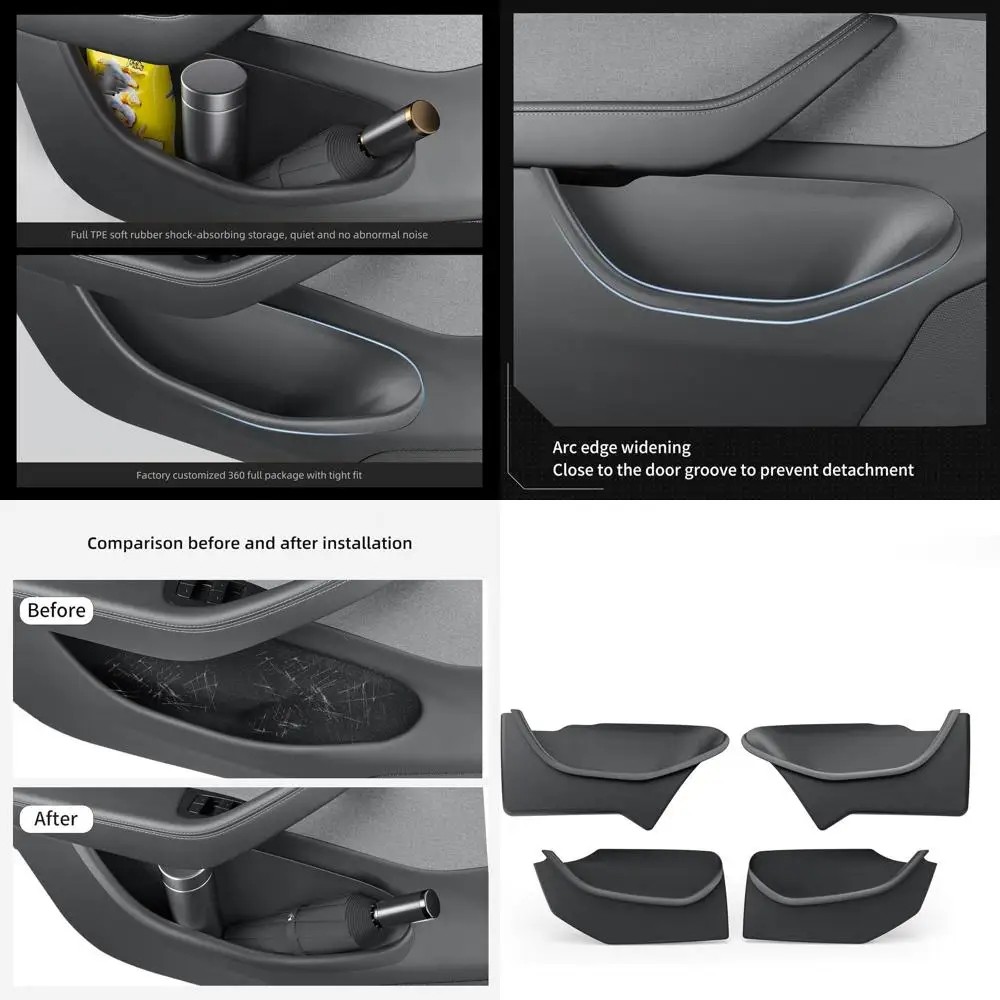 

4 шт., боковой ящик для хранения дверей, полный вокруг для Tesla Model Y Juniper 2025 2026, передний и задний карман для дверей, внутренний органайзер, лотки Ful