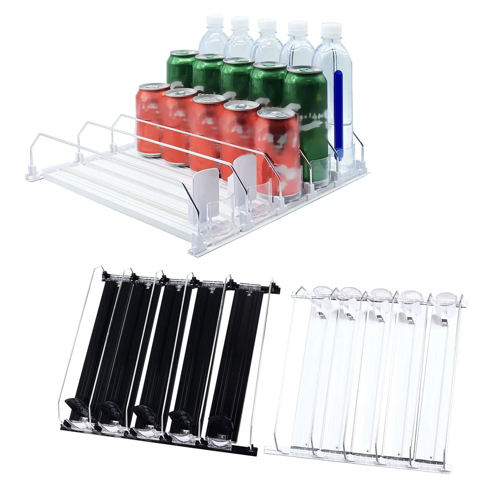 冷蔵庫用ドリンクオーガナイザー-スプリング式調整可能プッシュロッドスライドレール-ビール飲料用ソーダ缶ディスペンサー-38cm