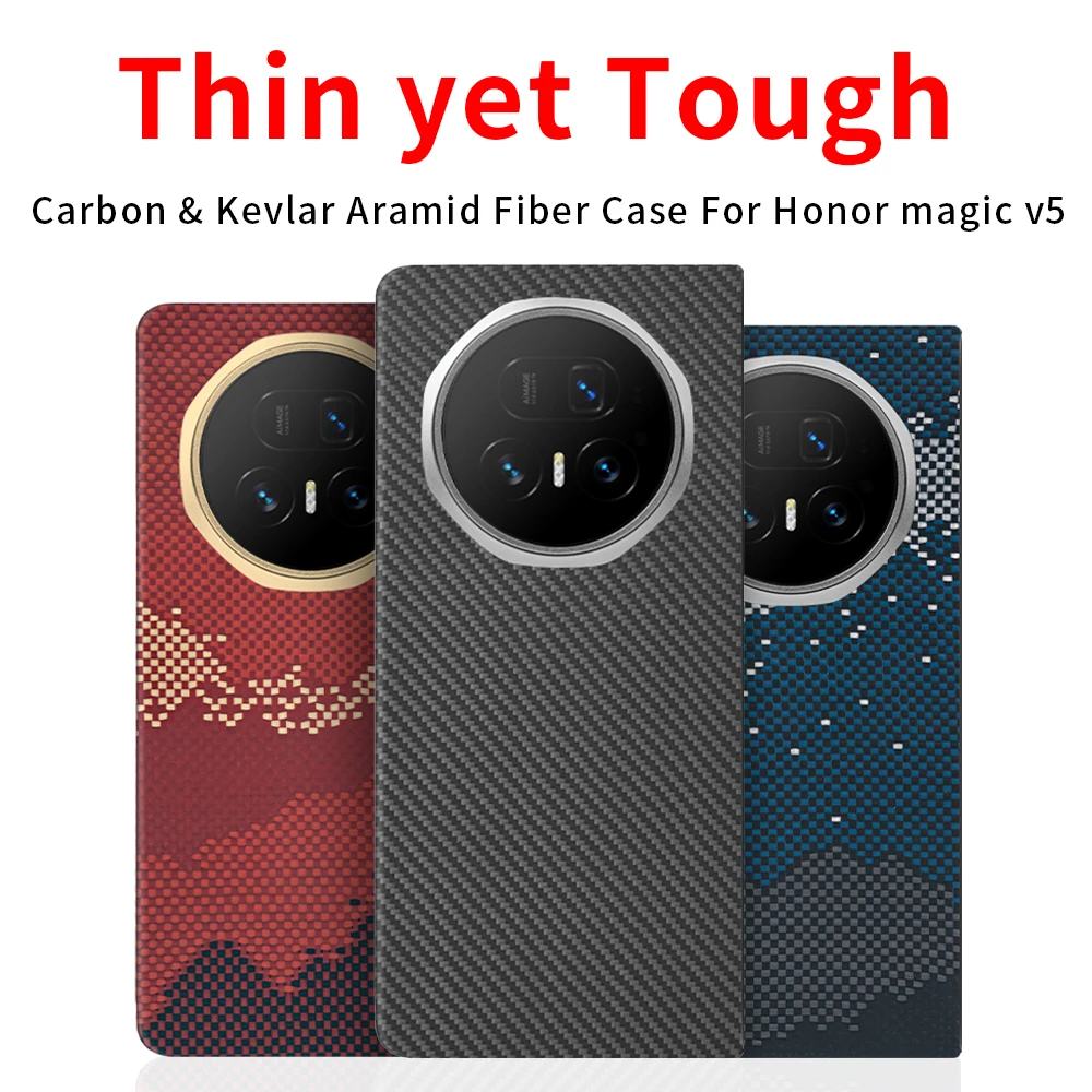 

For honor magic v5 magsafe aramid fibre case 600d kevlar aramid carbon fiber fabric thin hard cover magnetic balck Slim light re