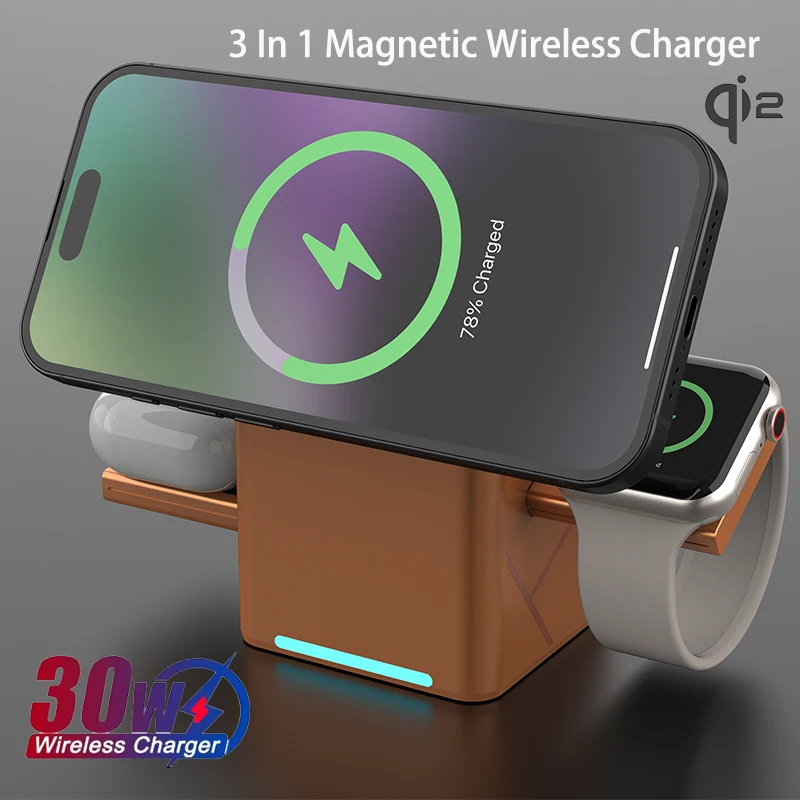 

Быстрое беспроводное зарядное устройство 30 Вт. Подставка для быстрой зарядки 3 в 1 для iPhone 12 13 14 15 16 17 Pro Max для Samsung S24 S23 S22 21 Ultra.