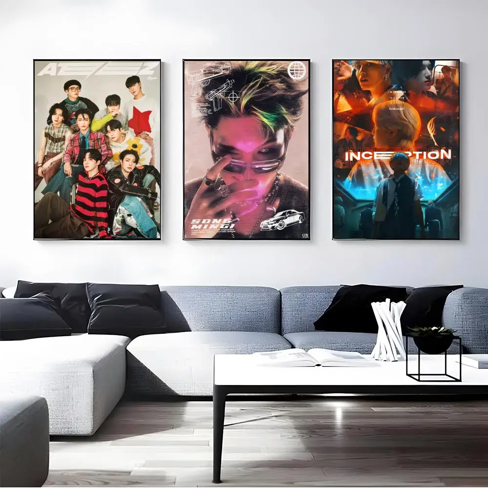 K-pop Group ATEEZ Poster Self-adhesive Art Waterproof Paper Sticker Coffee House Bar Room Wall Decor