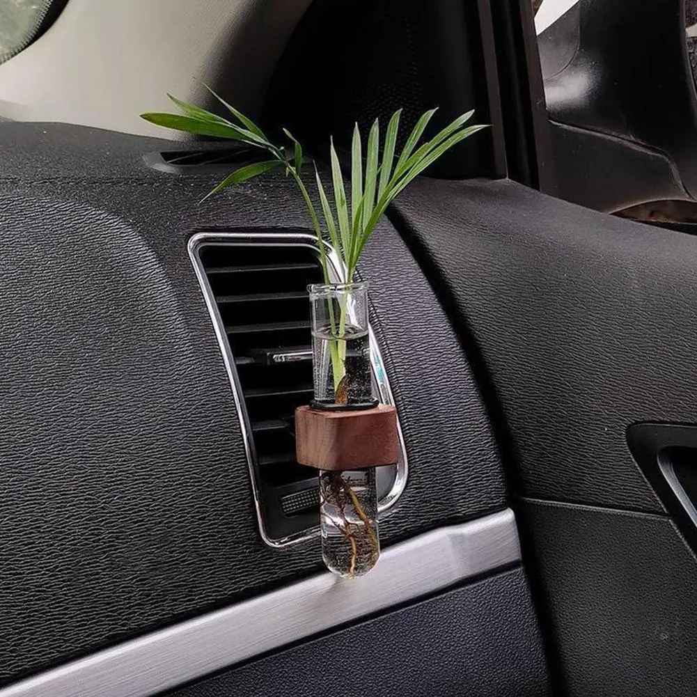 Simple Black Walnut Solid Wood Car Hydroponic Test Tube Flower Plant Car Interior Vase Air Conditioning Outlet Decoration
