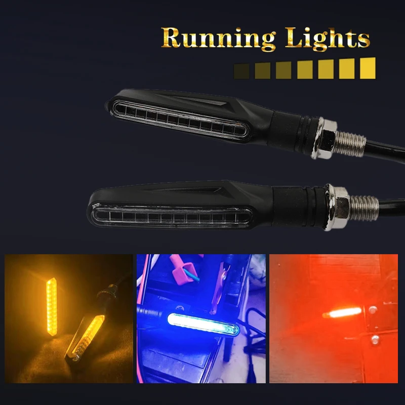 New Motorcycle 24LEDs High Bright Amber Turn Signal Flowing White Blue Red Brake Lamps Front Rear Indicator Light