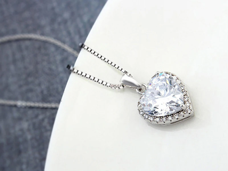 Neue Mode 925 Sterling Silber Herz CZ Anhänger Halsketten Frauen Schmuck Jahrestag Geschenk Lila & Rot & Rosa Zirkon Schlüsselbein kette – Detail 10