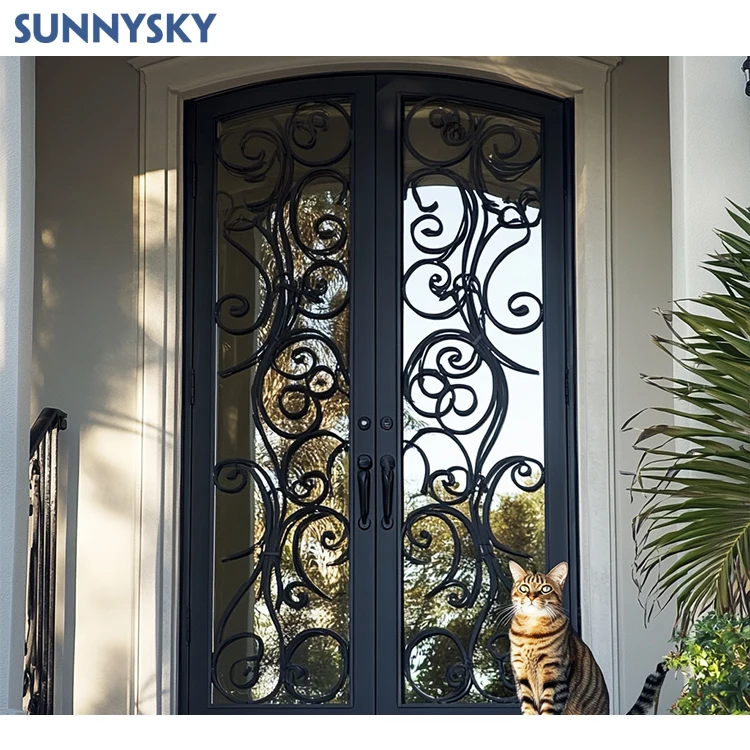 CustomSunnysky Luxury Modern Wrought Iron French Style Door High-Light Customized Entry Bedroom Glass Door Interior Steel Applic
