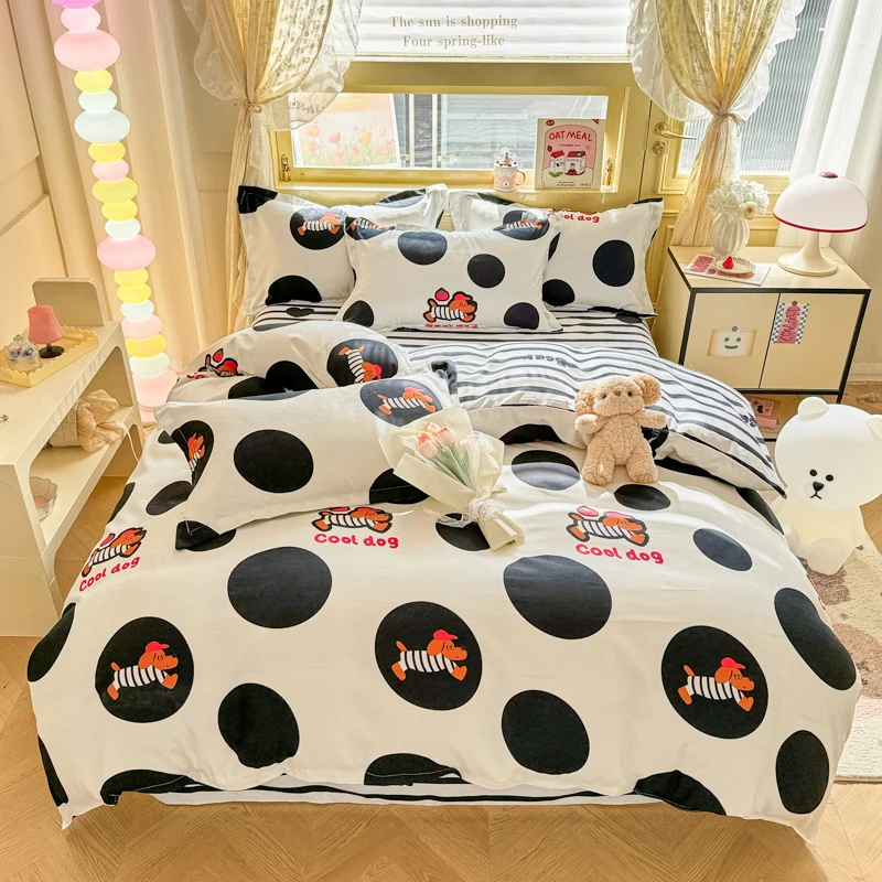 Cartoon Dachshund Dog Duvet Cover 4pcs Bedding Set Reversible Quilt Cover Polyester Comforter Cover 1 Flat Sheet 2 Pillowcases