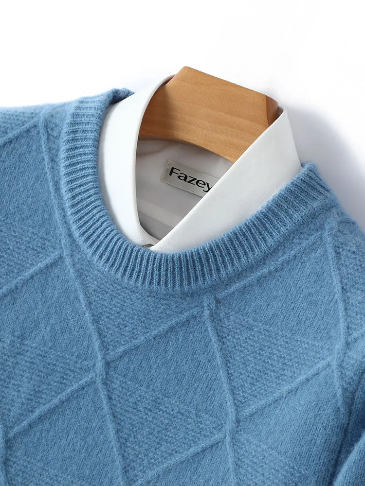 

Зимний вязаный свитер из чистой шерсти Thiened, круглый свободный крой с ромбовидным узором, мужской длинный свеч, деловой повседневный шерстяной топ