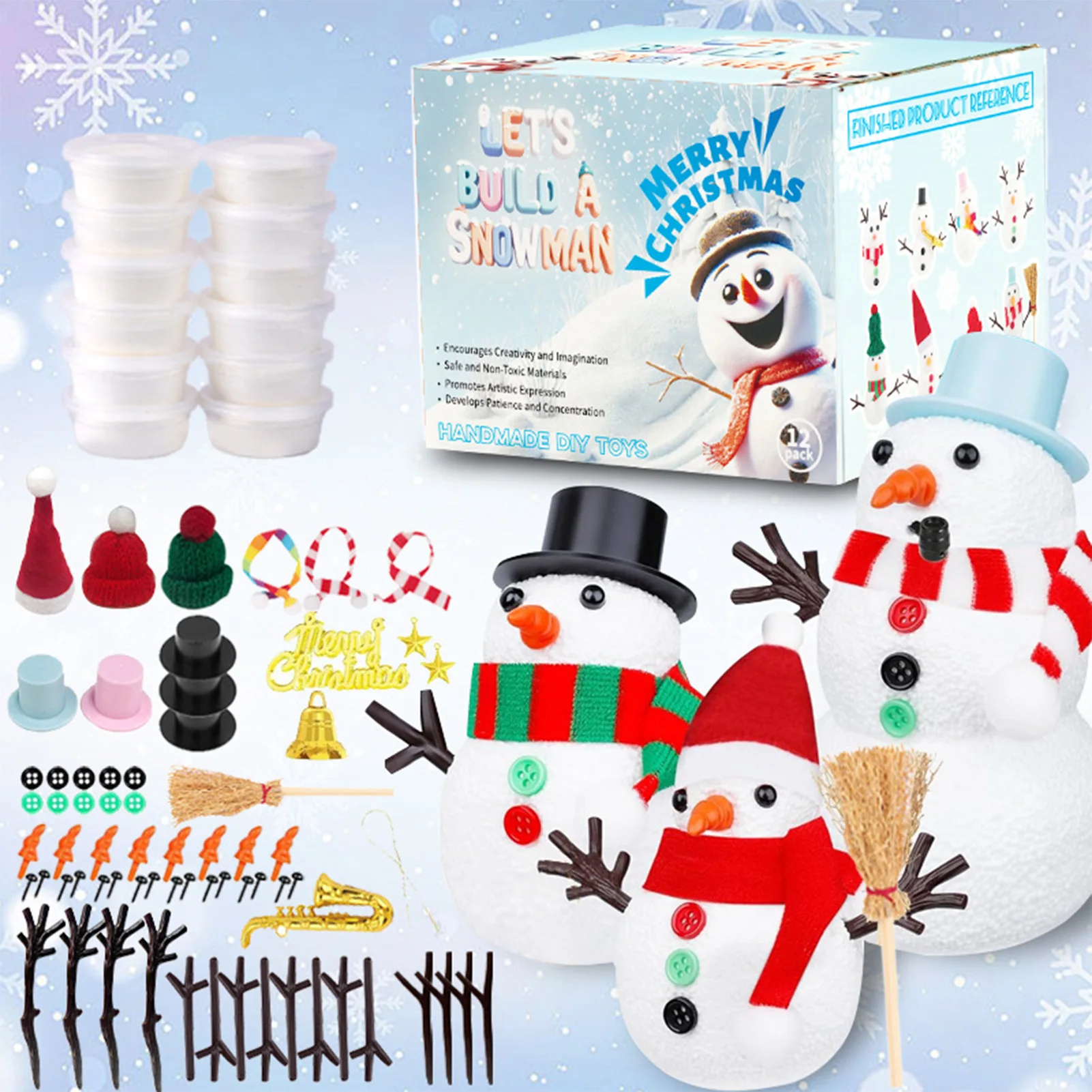 DIY Christmas Snowman Clay Kit Soft Non Toxic Air Dry Modeling Clay with Accessories Great Gift for Holiday Party Activity