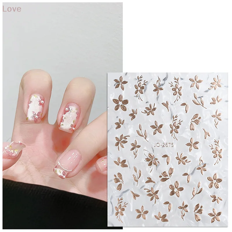 Gold Blume Nagel Aufkleber Flash Süße Nagel Styling Kleber Stereoskopische Nail art DIY Nagel Enthusiasten Und Nagel Techniker