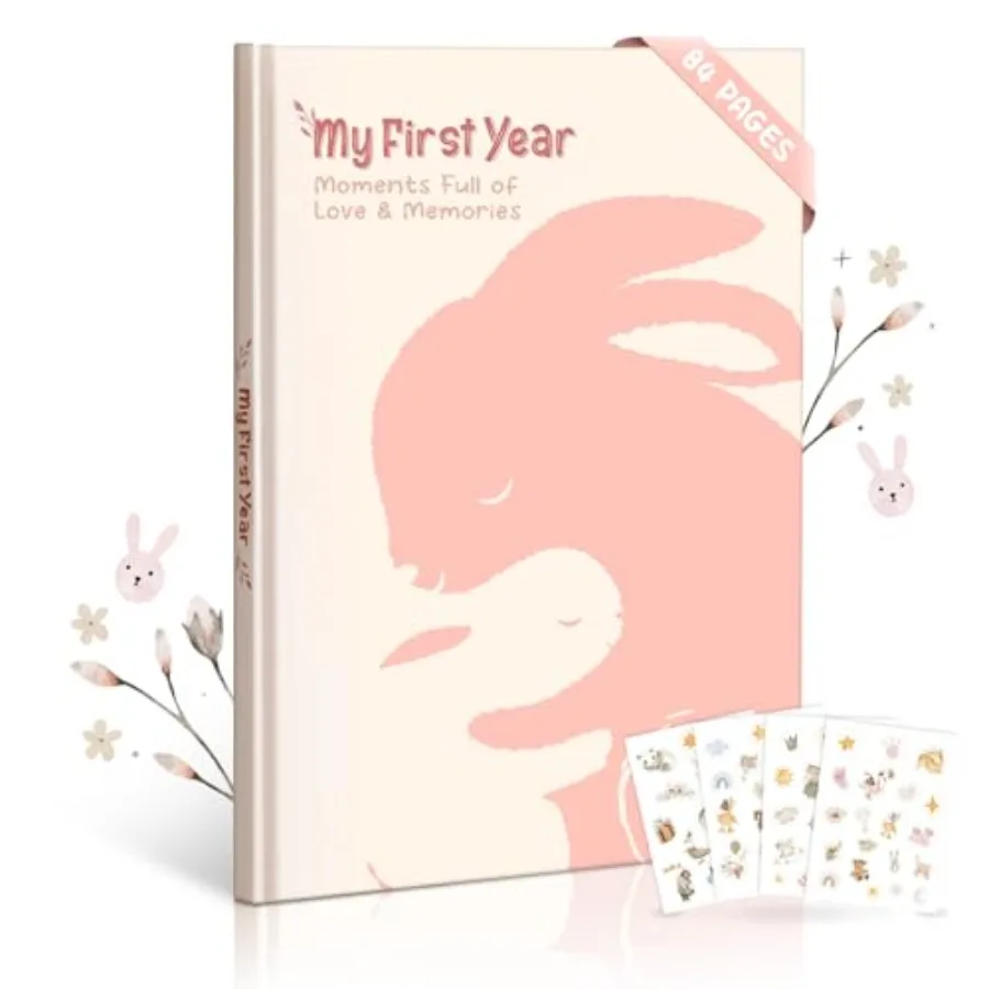 Baby Memory Book for Girls Boho Design, 84-Page Hardcover Keepsake Journal for First Year, Milestone and Photo Album, Ideal Bab