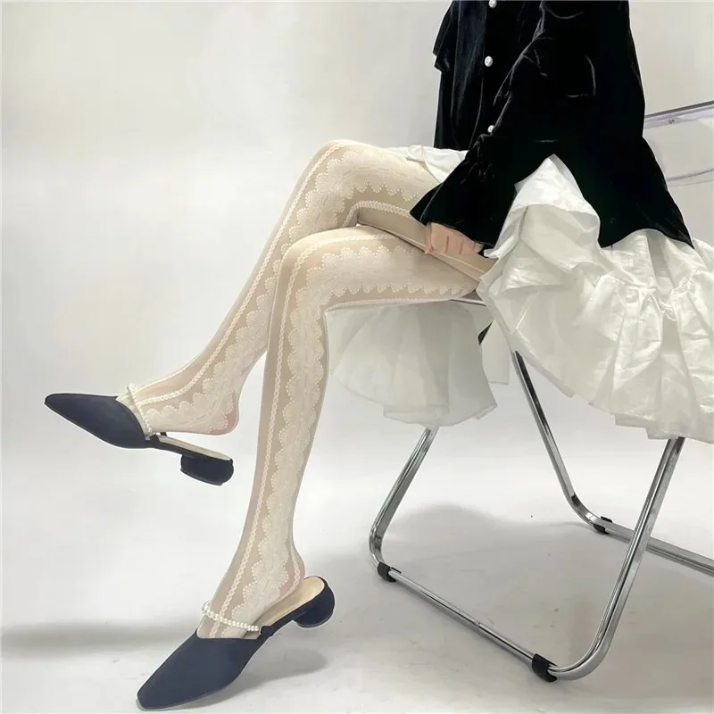 Hot New Women French Retro Grace Lace Stocking Lolita Cosplay Ultrathin Tights Stripe Maid Girl Sexy Socks