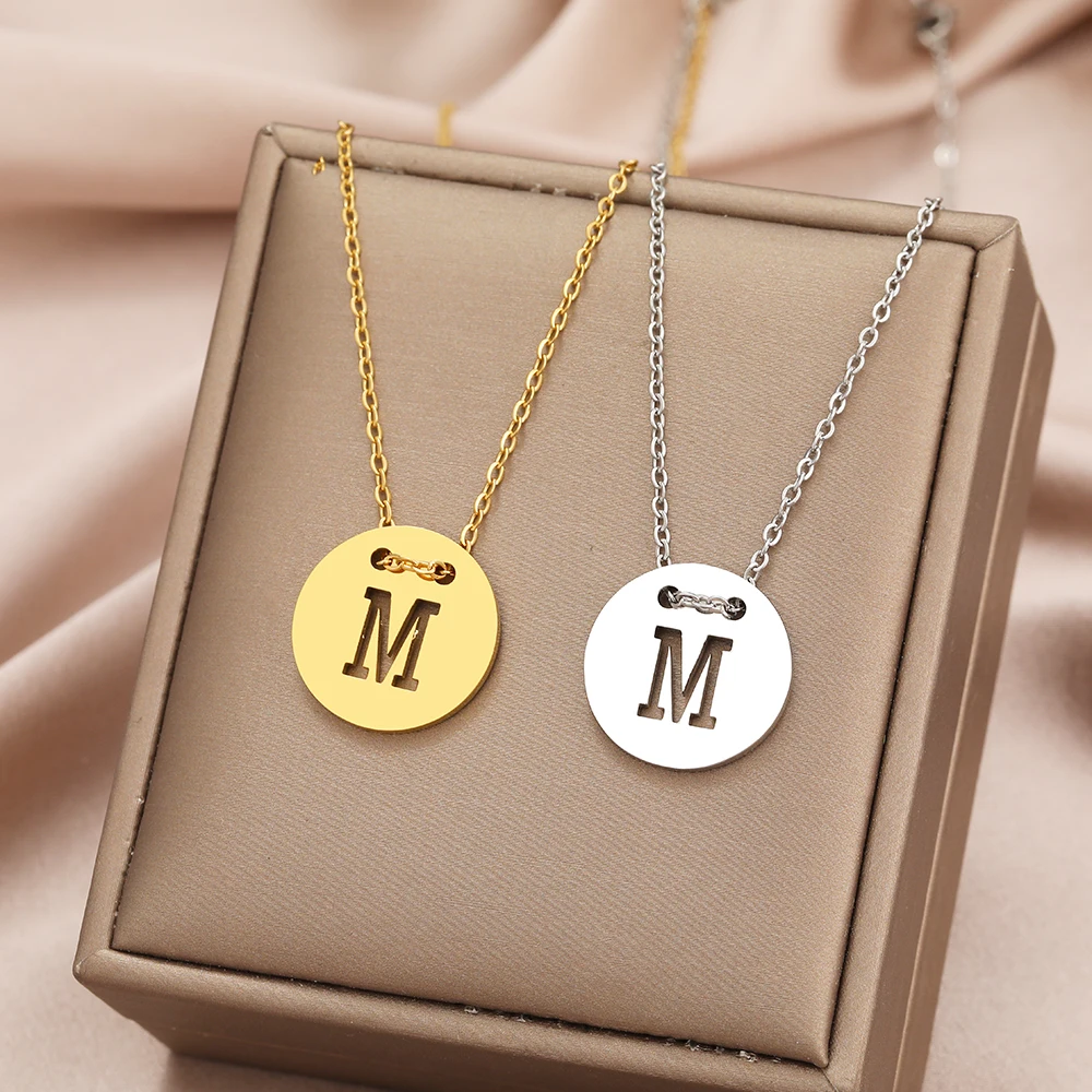 Stainless Steel Necklaces Geometric Letters A-M-S Pendants Chains Choker Fashion Male Necklace For Women Jewelry Party Goth Gift