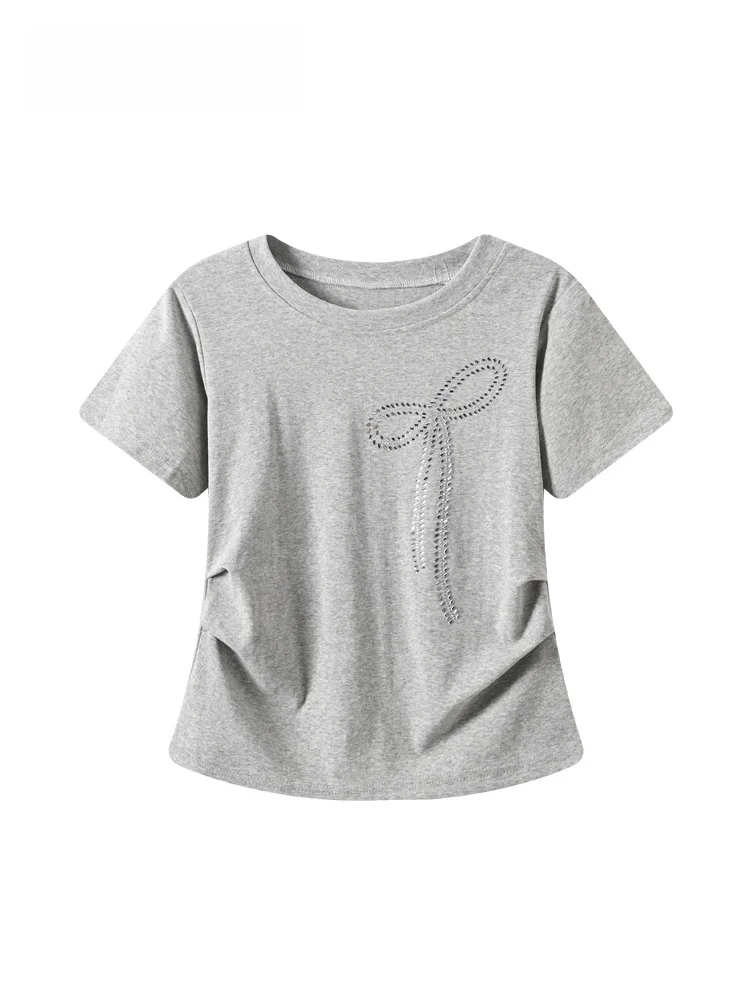 

Loose round Neck Short Sleeve T-Shirt Women's plus Size Summer New Style Knot Casual Cotton Top for plus Size Sister
