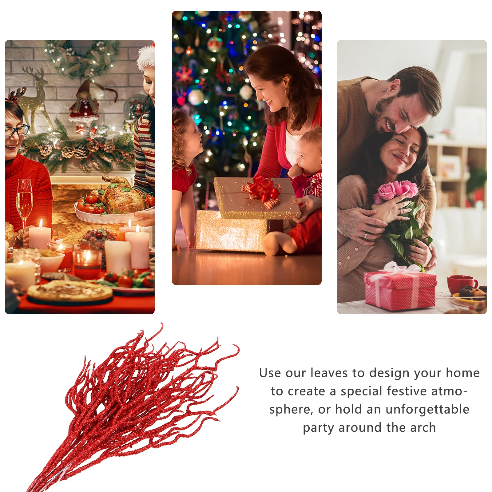 

10Pcs Christmas Decorative Leaves Premium Artificial Lightweight Reusable DIY Craft Xmas Leaf Ornament Festival Decor