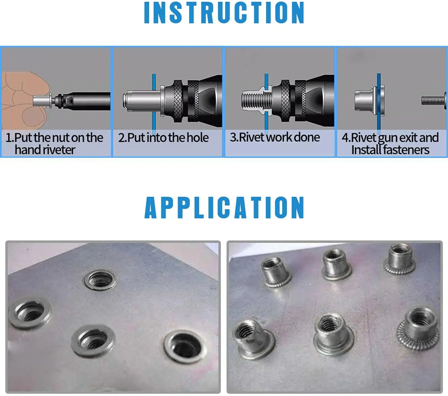 DayPlus Profi Nietmutternzange Set Blindnietzange Set Nietenmaschine Gewinde Nut Rivets M5 - M12 Werkzeug mit 150 Nietmuttern