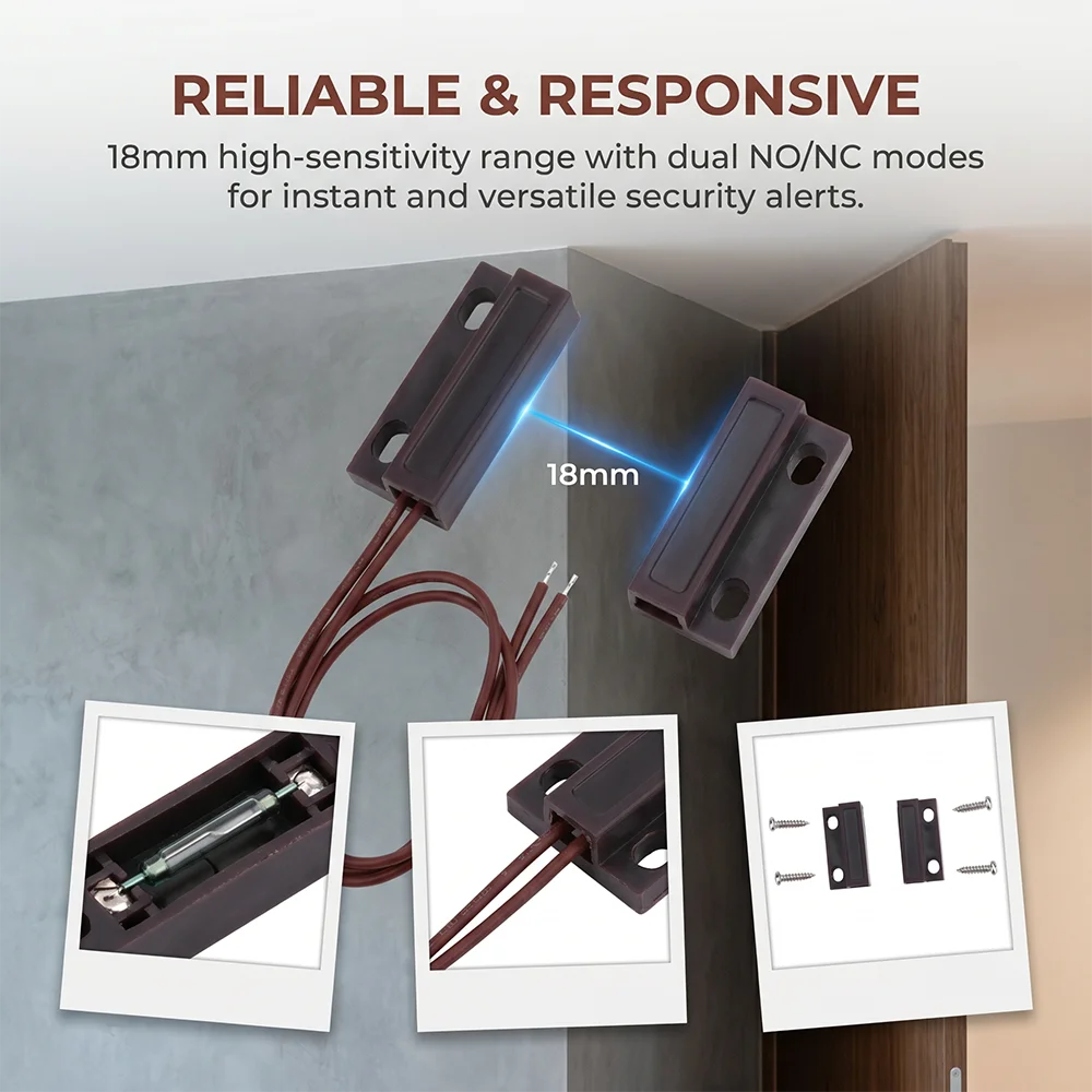 Sensor Magnético com Fio MC-38 para Portas e Janelas, Interruptor Normalmente Fechado ou Normalmente Aberto (NF/NA) para Sistema de Alarme de Segurança Residencial