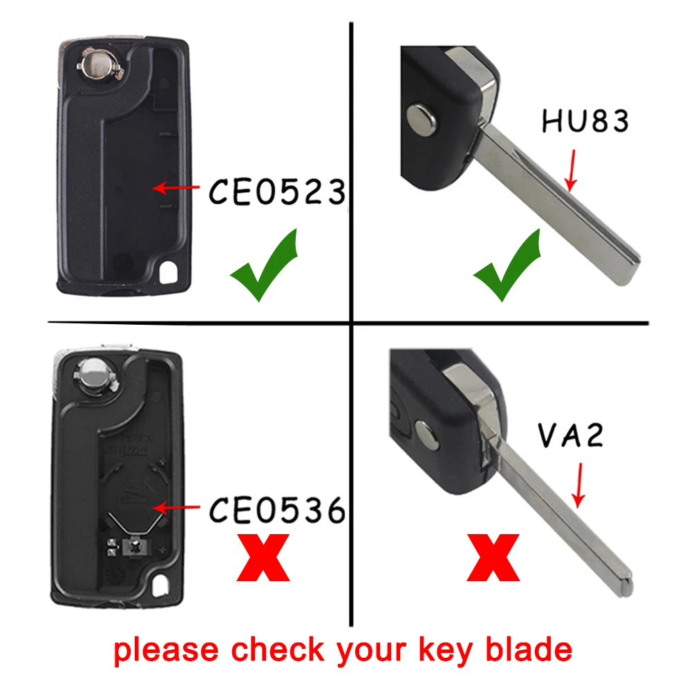 푸조 207 307 308 3008 5008 807 엑스퍼트 시트로엥 C2 C3 피카소 C4 C8 용 2버튼 리모컨 키 폴딩 케이스 쉘 CE0523 HU83 블레이드