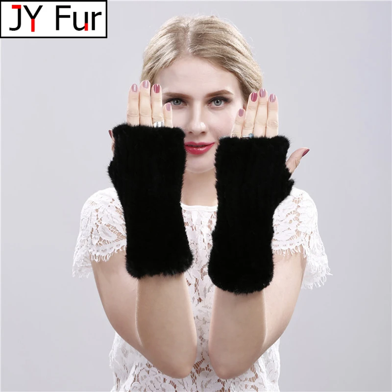 

Women Fashion Fur Gloves Mink Knit Gloves High Density Knit Warm Gloves Mink Fur Knitted Half Finger Gloves Girls Typing Mittens