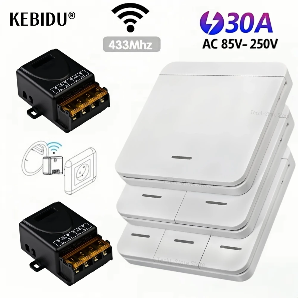 Беспроводной переключатель ВКЛ-ВЫКЛ RF 433 Модуль дистанционного управления Выключатель света 1/2/3 Gang Настенный переключатель 30A 110V 220V Для дома Спальня Светодиодный светильник