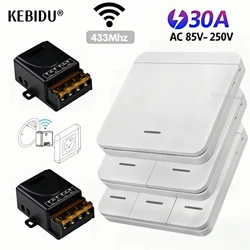 Wireless ON OFF Switch RF 433 Module Remote Control Light Switch 1/2/3 Gang Wall Switch 30A 110V 220V For Home Bedroom Led Light