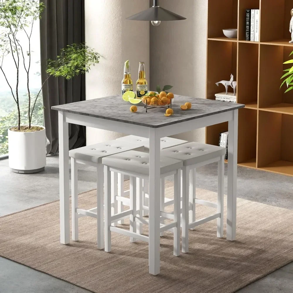 

Dining Table Set for 4, Kitchen Table Chairs Set of 4, Counter Height Dining Table Set with 4 Bar Stools, Space-Saving Dinette