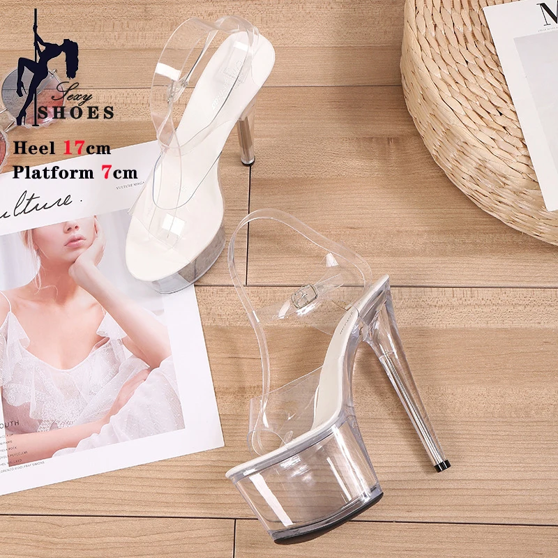 Summer Women 17cm High Heel Sandals PVC Jelly Slippers Open Toe High Heels Transparent Perspex Slippers Shoes Heel Clear Sandals