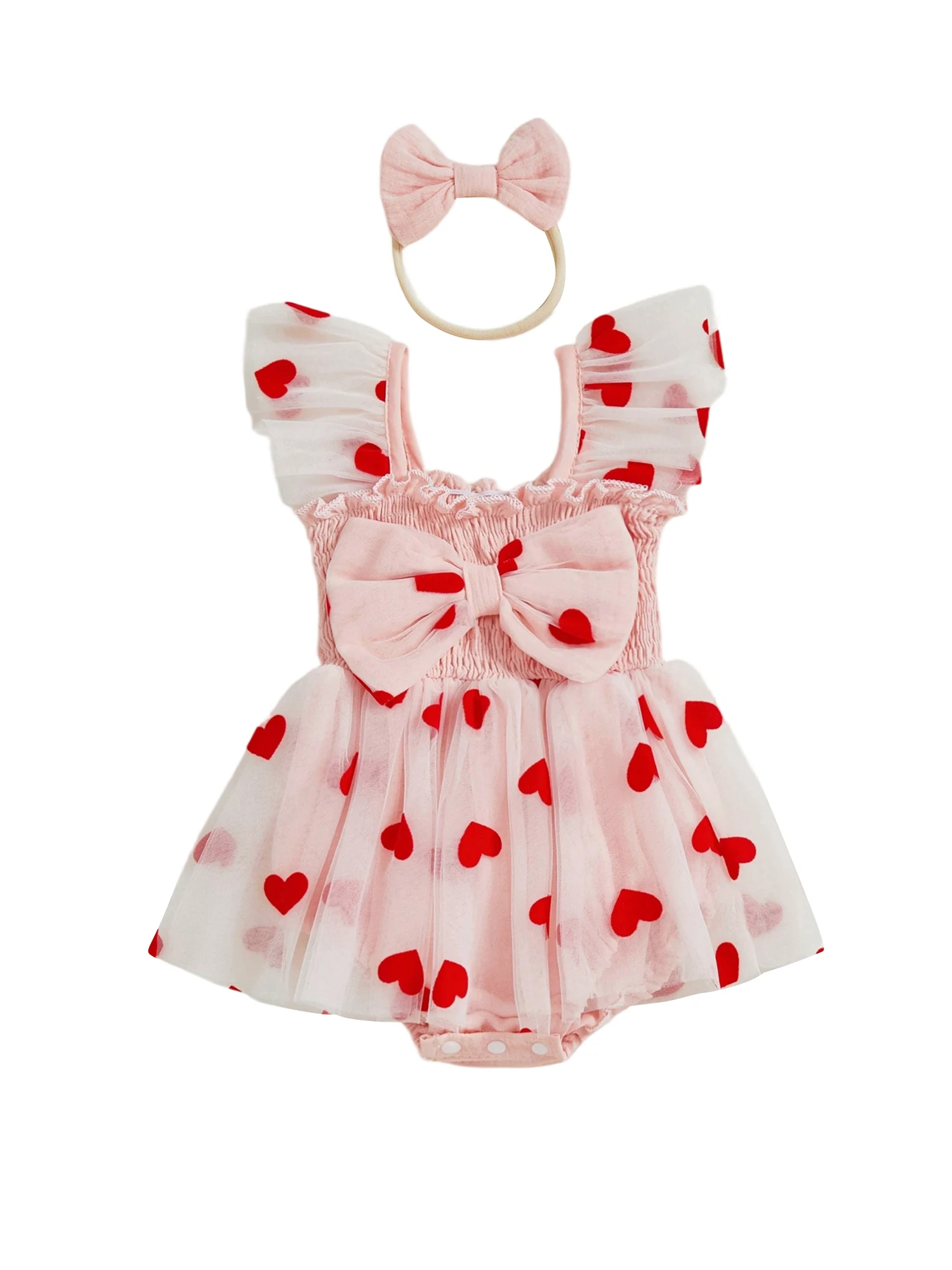 طقم قميص منقوش باللون الأحمر للأطفال الصغار في عيد الحب وسروال بحمالات مع ربطة عنق وجوارب متطابقة مكونة من 4 قطع