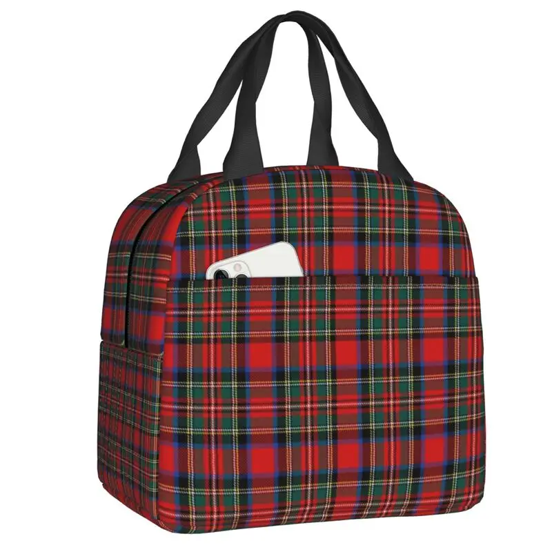 Tartan Plaid Thermal Insulated Lunch Bag Geometric Gingham Check Texture Lunch for Kids School Children Storage Food Box