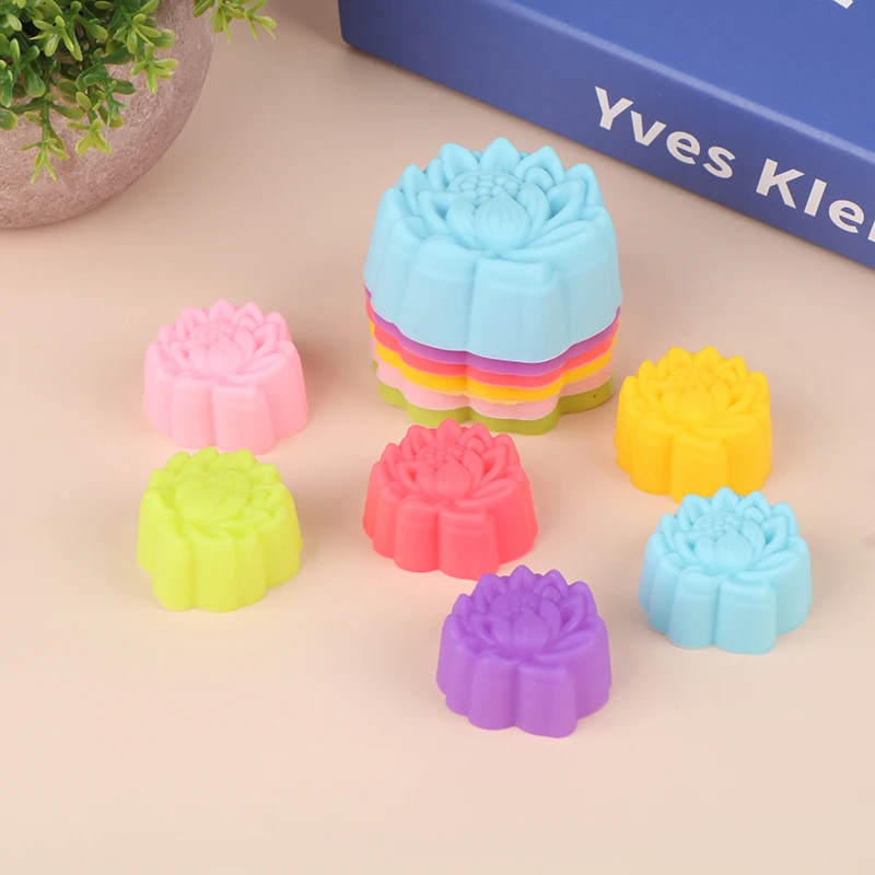 Cetakan kue silikon teratai 5 buah 3/5cm cetakan kue Muffin Kue antilengket dan cetakan kue silikon tahan panas dapat digunakan kembali