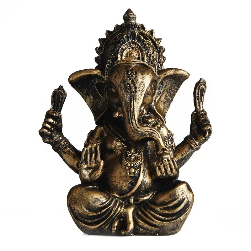Hindu Ganesha Buddha Elephant Statue Golden Sandstone Ganesha Figurine Tabletop Decoration Ornament Elephant Figurine Home Decor