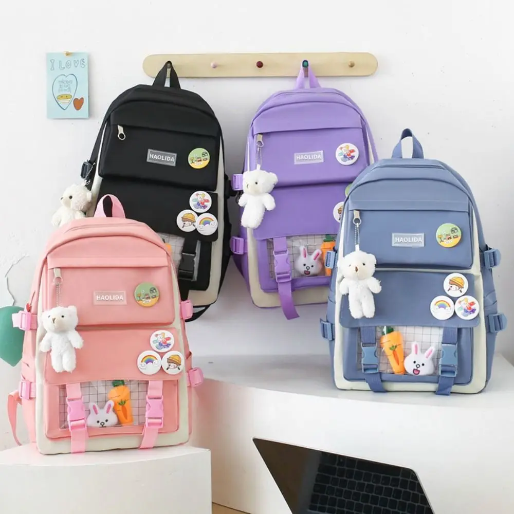Trendy Nylon Large Capacity Bags Canvas Simple Badge Shoulder Backpack A Set of Four Schoolbag Korean Style School Bag Unisex