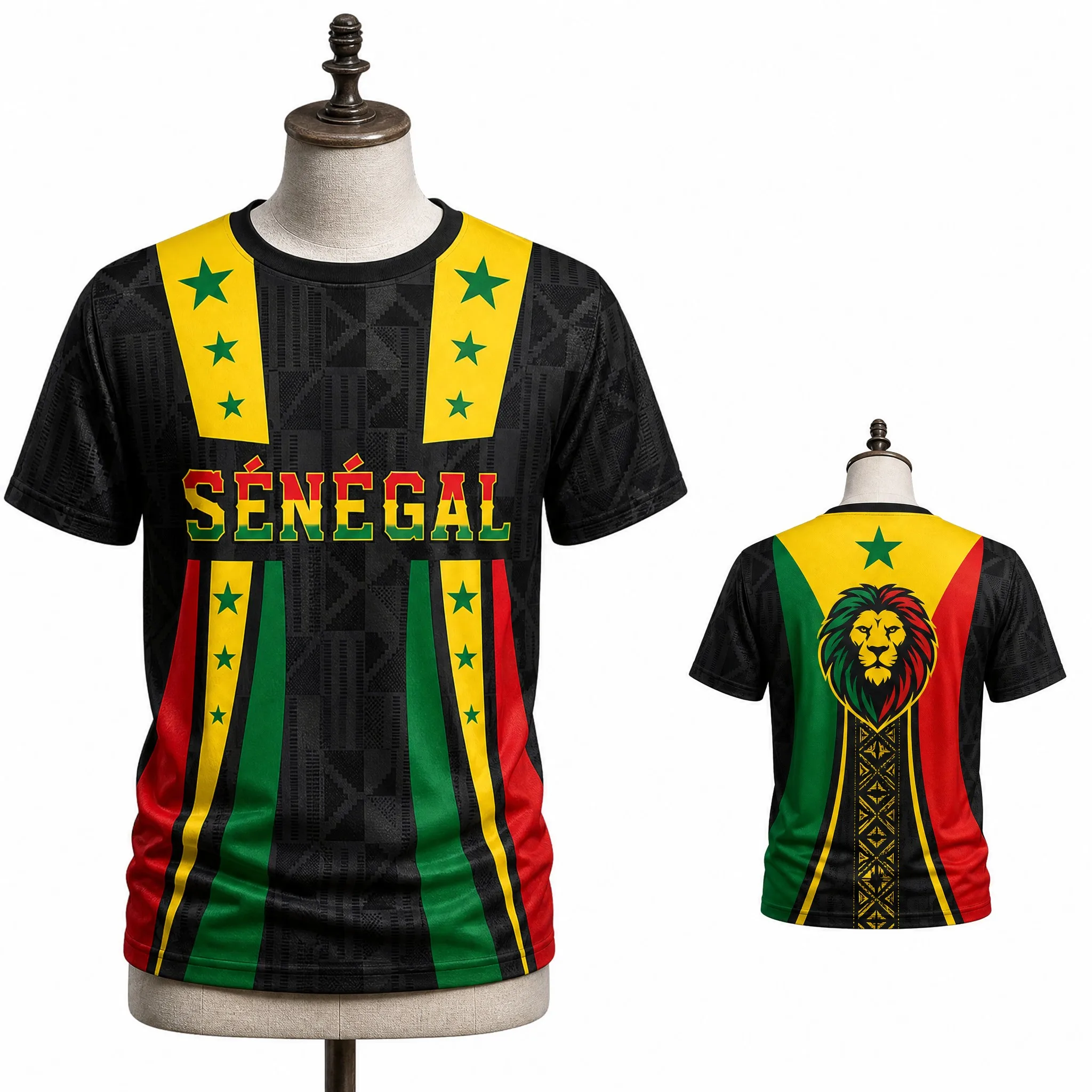 Senegal Mens Green Lion Graphic Tee Bold Flag Shirt Short Sleeve Football Fan Top Street Stadium Casual Style Wear Summer Travel