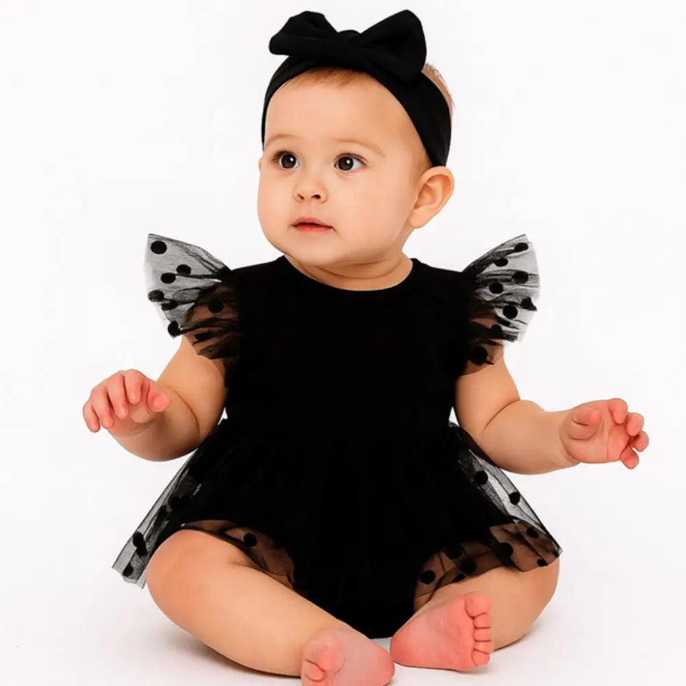 Cotton Baby Girl Princess Dress Bubble Bowknot Toddle Petti Skirt Lace Mesh Sweet Infant Dress with Headband
