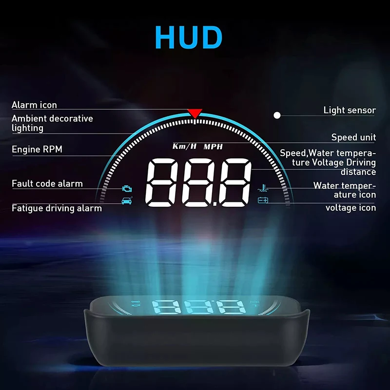 @*M8 Car HUD Head Up Display OBD2 Overspeed Warning Auto Electronic Water Temperature LED Digital Projector Windshield view 3