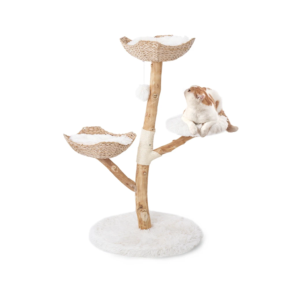 

Wholesale Made of Real Wood Solid Wooden Climbing Cat Tree Scratching Post Tower