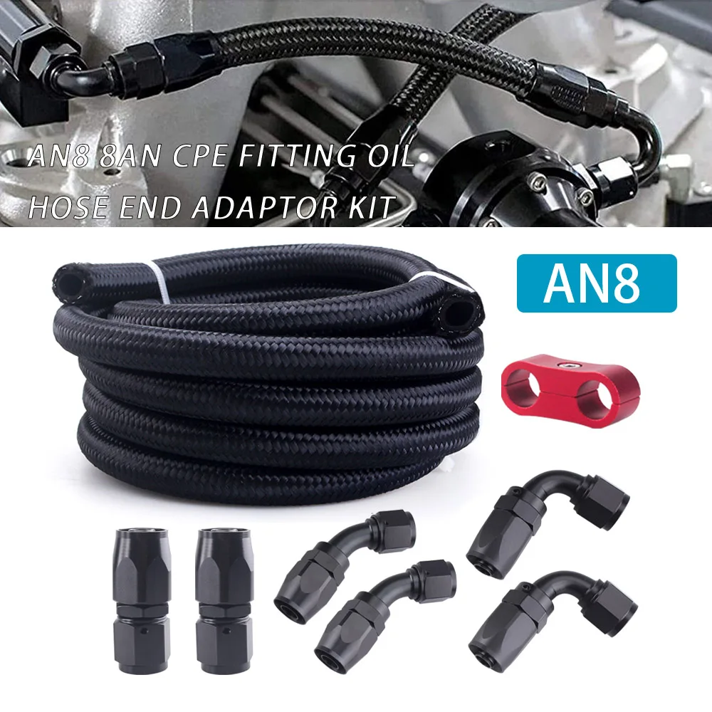 

Fitting Adapter AN8 CPE Fuel Hose Oil Gas Cooler Hose Line Kit 3m/10ft Nylon Braided CPE Fuel Hose with 7pcs Hose End Fitting