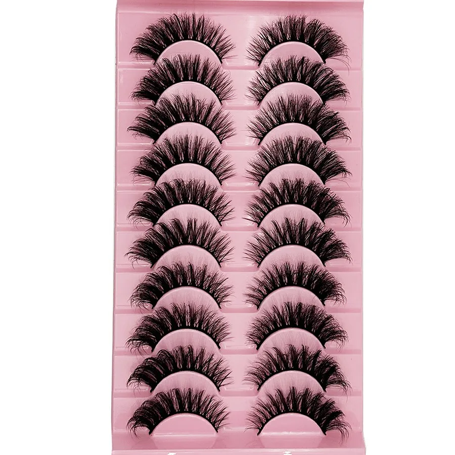 10 أزواج من الرموش الصناعية المصنوعة من الفرو الاصطناعي 8D لافتة للنظر - إنشاء مظهر مكياج رائع مع رموش طويلة وسميكة