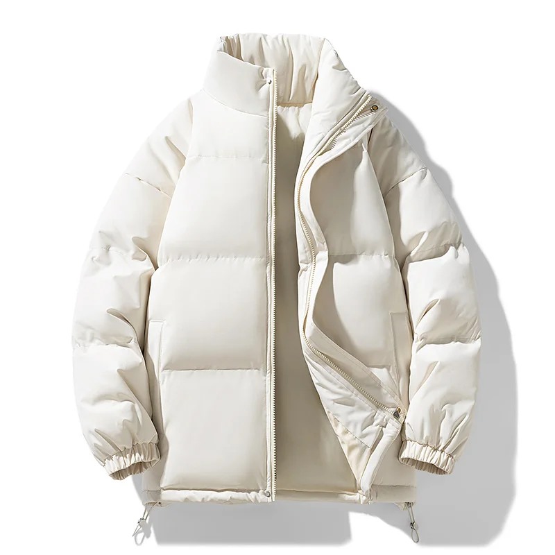 

2025 Autumn Winter Unisex Solid Color Stand Collar Cotton Jacket Plush Lined Thickened Windproof Warm Casual Couples Parka
