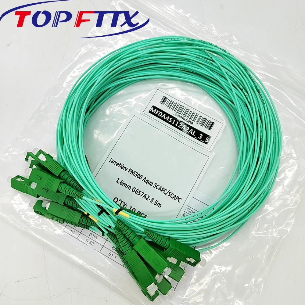 

100PCS SC/APC Fiber Optic Patch Cord Aqua LSZH Coat Single Mode G657A2 SX 1.6mm Cable 3.5 Meter Length