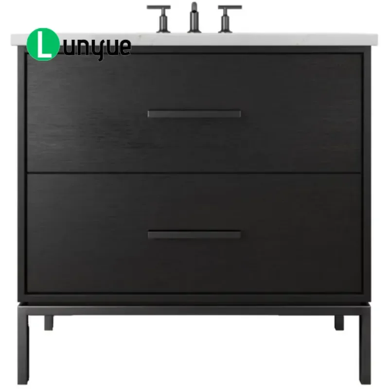 Modern Wood Floor to Ceiling Bathroom Vanity with Single Sink and Two Drawers 36 Inch Storage Cabinet for Contemporary Home