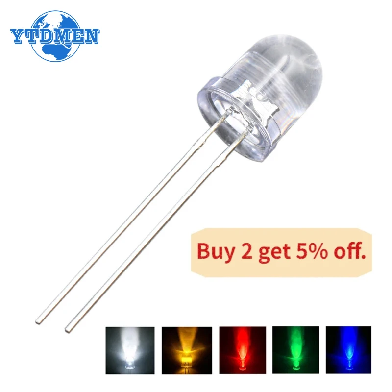 10/20PCS 8mm Transparent LED Emitting Diodes F8 Light LED Diode Super Bright White Red Yellow Blue Green for Electronic Kit