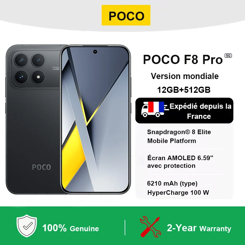 Versión Global POCO F8 Pro 5G Smartphone 12GB+512GB Snapdragon ®   8 Elite, Pantalla AMOLED de 6.59 Pulgadas y 120 Hz, Cámara Principal de 50 MP, NFC