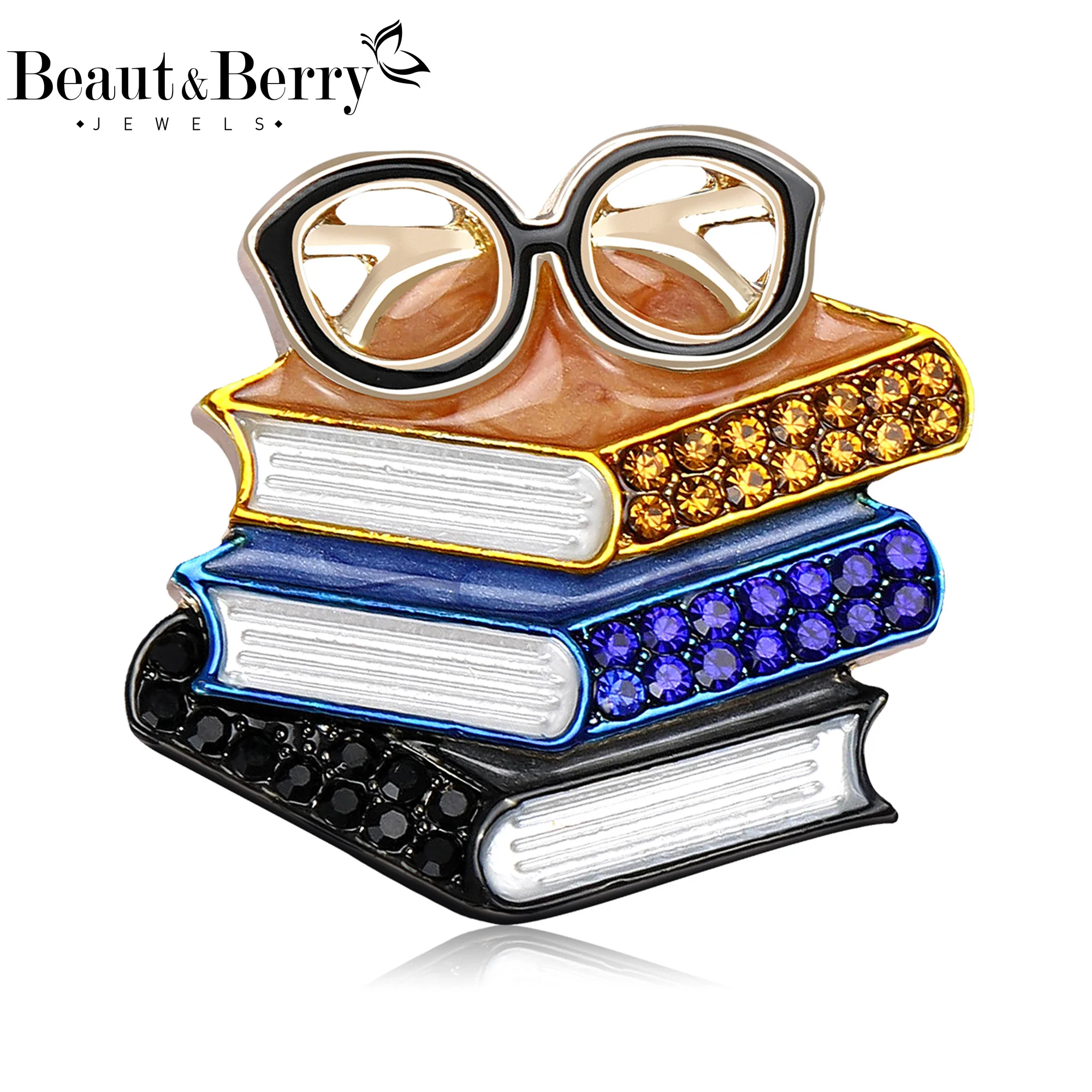 

Beaut&Berry Luxury Enamel Glasses Book Brooches for Women Unisex Novelty Pins Casual Party Jewelry Accessories Gifts Decoration